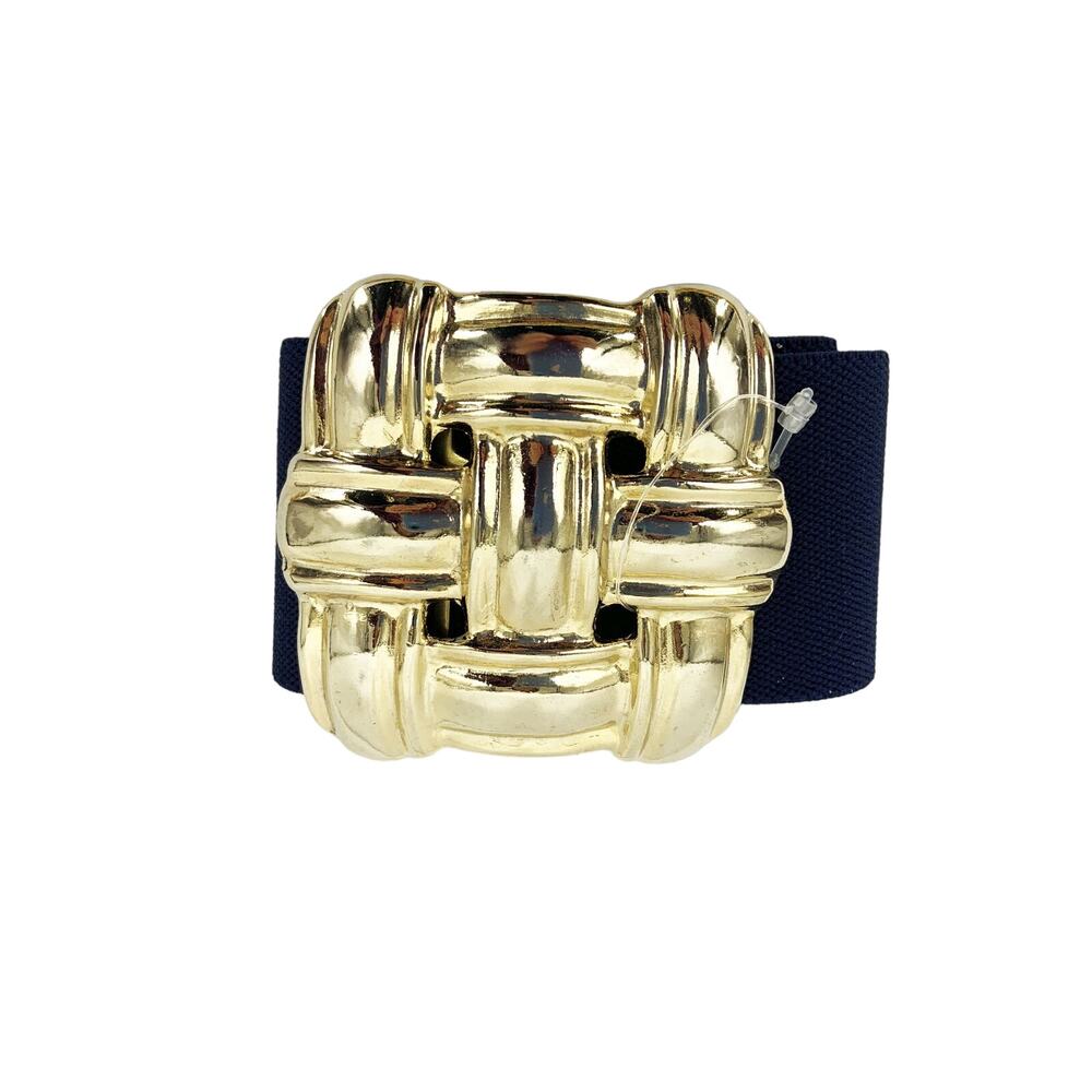 Vintage Skaffles Black Elastic Waist Belt Golden Buckle